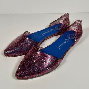 Jeffrey Campbell Jelly Love Pink Glitter Pointed Ballet Flat Shoe